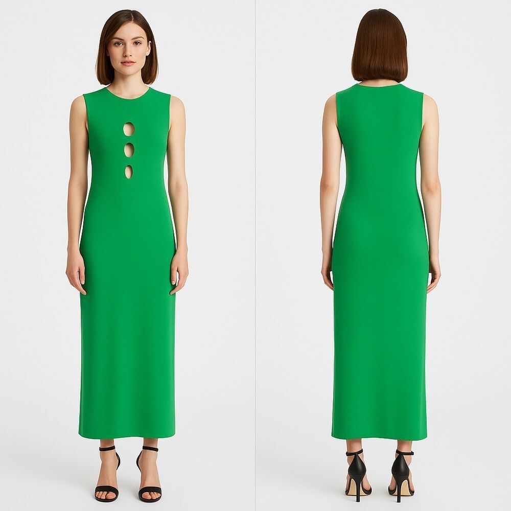 NWT Zara Women’s Green Midi Dress Size M Cut Out Front Sleeveless